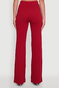 Womens High Waisted Wide Leg Textured Knit Pants, Burgundy, Size L