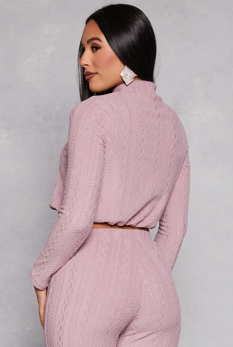 Cable Knit Long Sleeve Crop Top