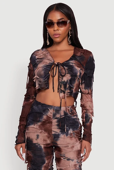 Womens Tie Dye Slashed Front Top,