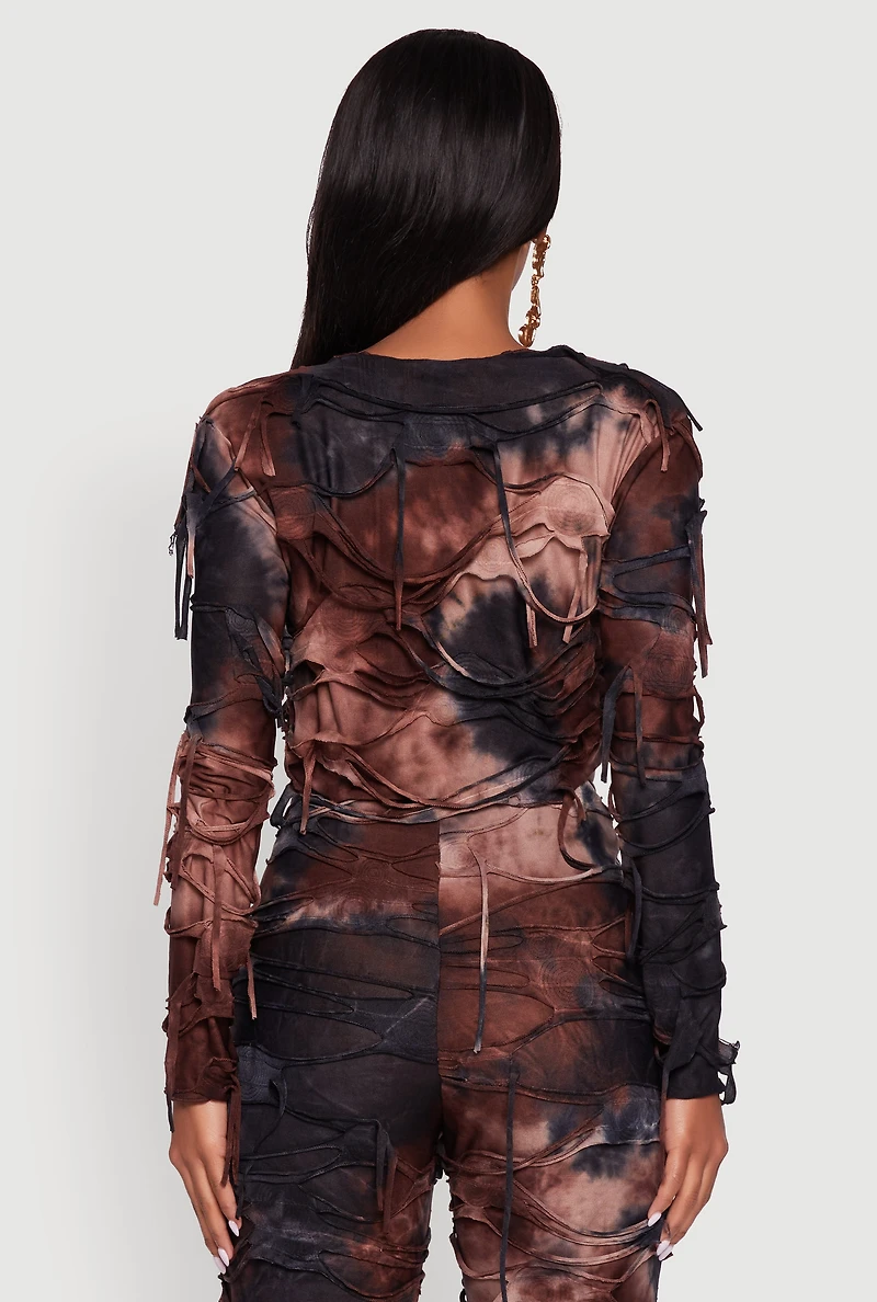 Womens Tie Dye Slashed Front Top,