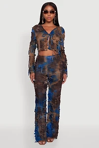 Womens Tie Dye Slashed Tie Front Top, Multi, Size M