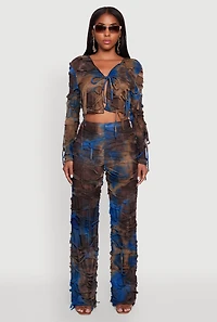Womens Tie Dye Slashed Tie Front Top, Multi, Size M
