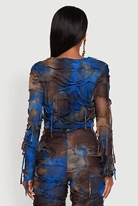 Womens Tie Dye Slashed Tie Front Top, Multi, Size M