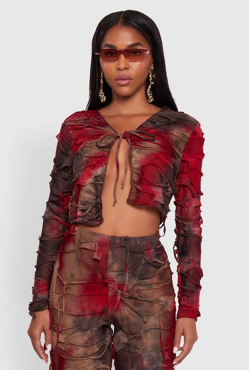 Womens Tie Dye Slashed Front Top, Multi,