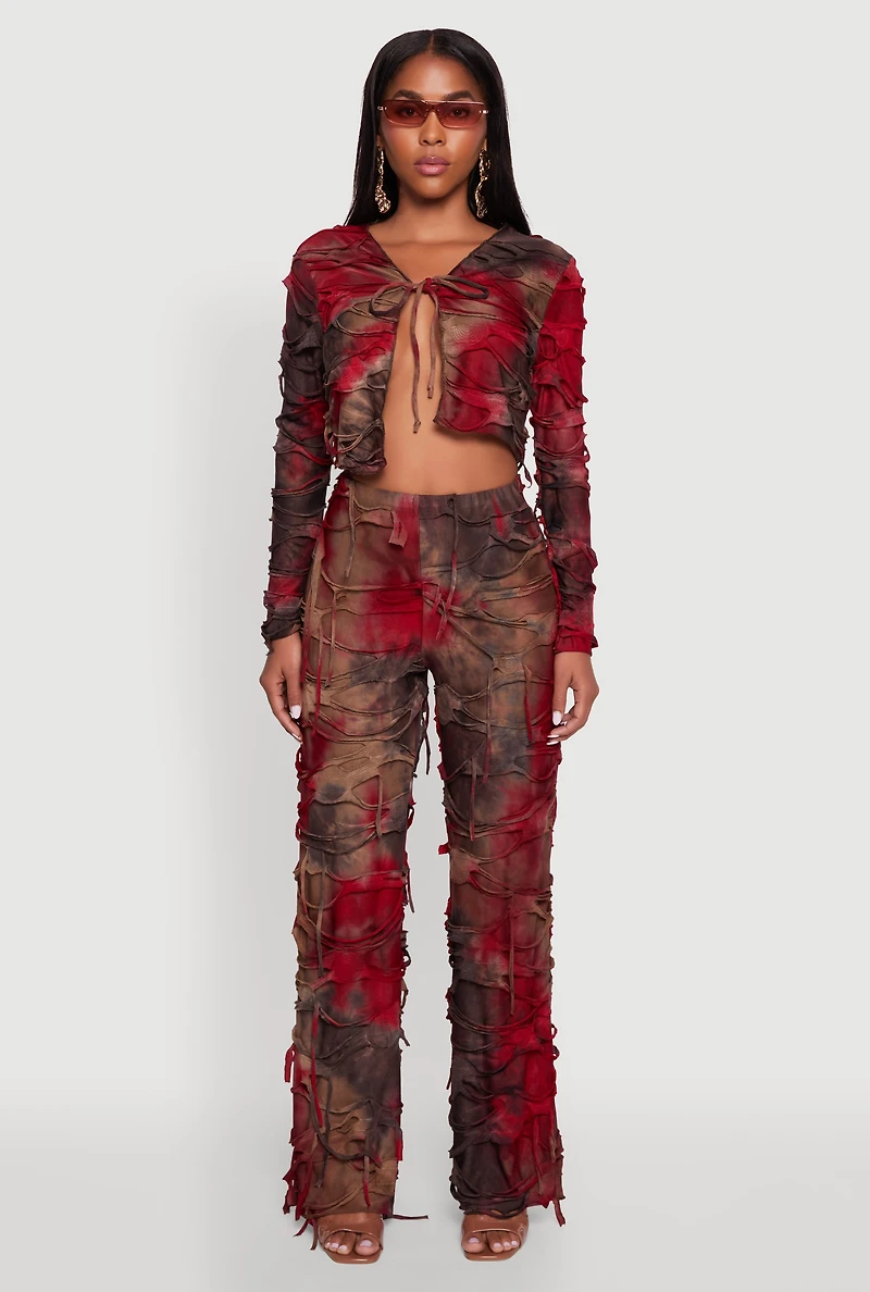 Womens Tie Dye Slashed Front Top, Multi,