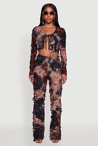 Womens Tie Dye Slashed Straight Leg Pants,
