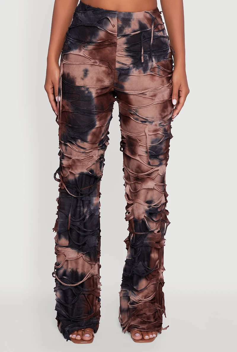 Womens Tie Dye Slashed Straight Leg Pants,