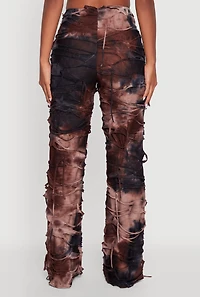 Womens Tie Dye Slashed Straight Leg Pants,