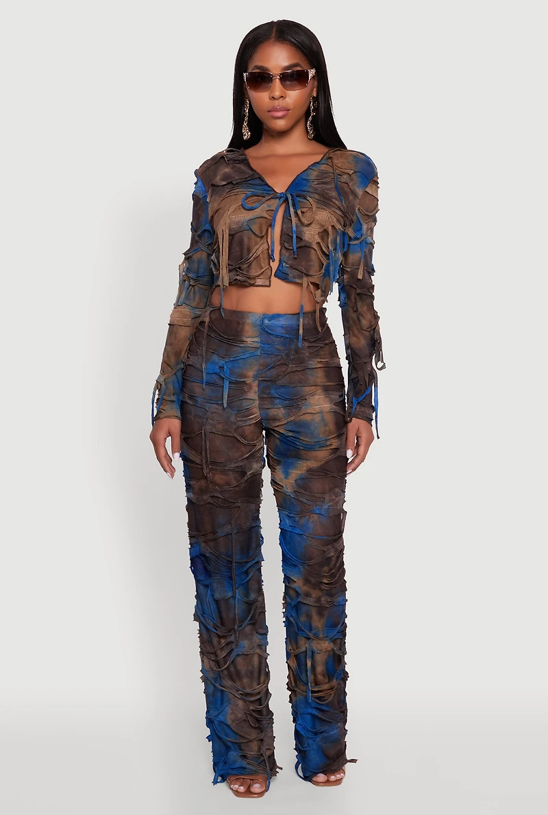 Womens Tie Dye Slashed Straight Leg Pants, Multi,