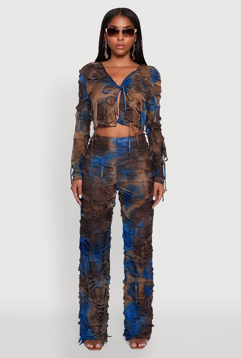 Womens Tie Dye Slashed Straight Leg Pants, Multi,
