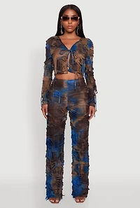 Womens Tie Dye Slashed Straight Leg Pants, Multi,