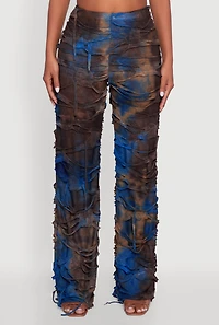 Womens Tie Dye Slashed Straight Leg Pants, Multi,