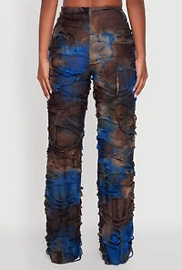 Womens Tie Dye Slashed Straight Leg Pants, Multi,