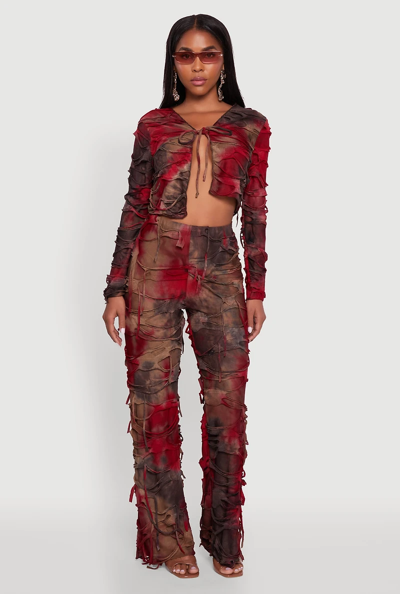 Womens Tie Dye Slashed Straight Leg Pants, Multi,