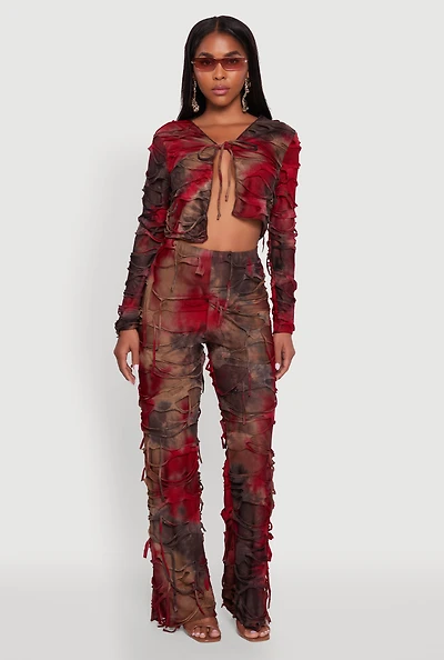 Womens Tie Dye Slashed Straight Leg Pants, Multi,