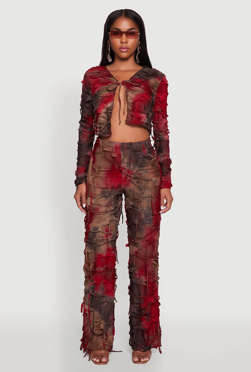 Womens Tie Dye Slashed Straight Leg Pants, Multi,