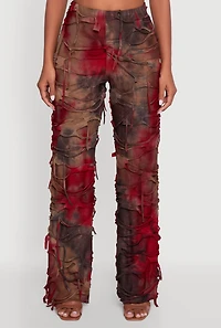 Womens Tie Dye Slashed Straight Leg Pants, Multi,