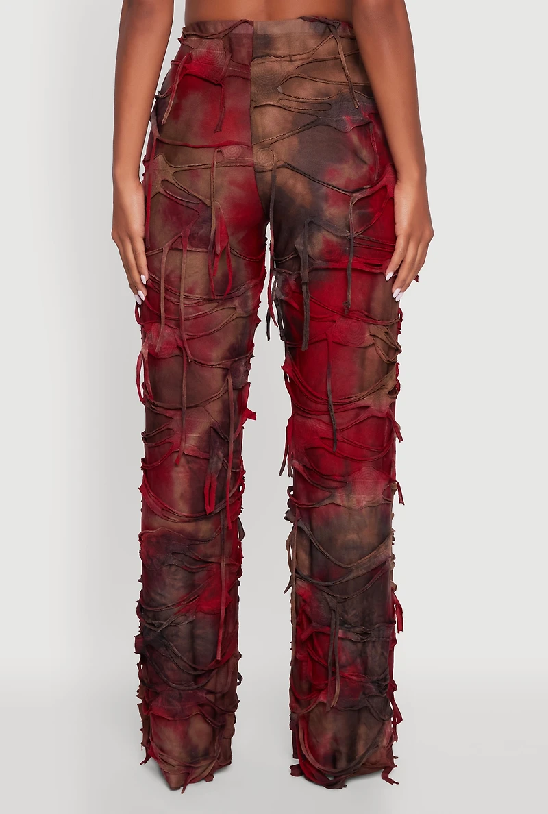 Womens Tie Dye Slashed Straight Leg Pants, Multi,