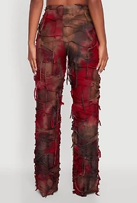 Womens Tie Dye Slashed Straight Leg Pants, Multi,