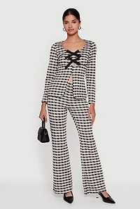 Womens Plaid Tweed High Waisted Flare Dress Pants, Multi, Size L