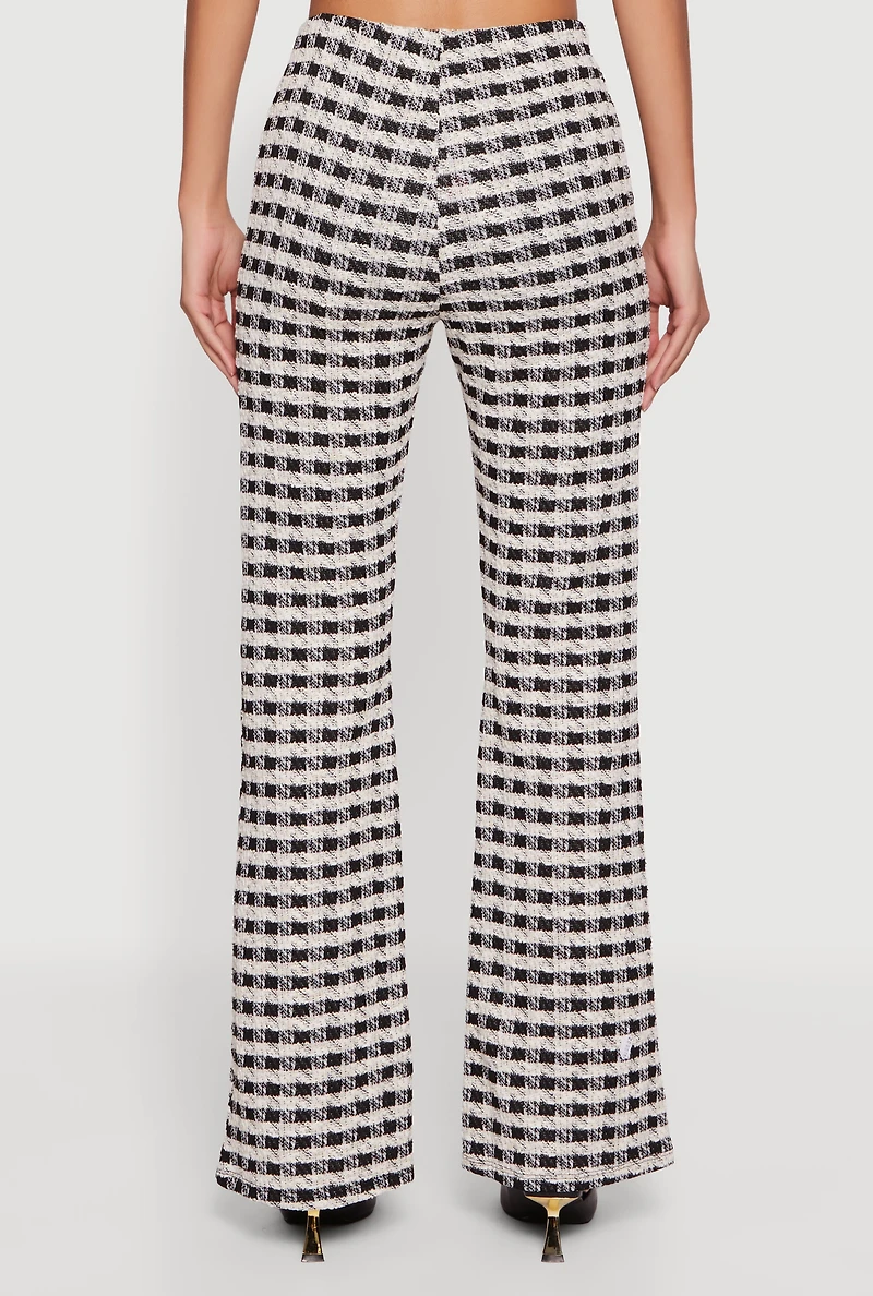 Womens Plaid Tweed High Waisted Flare Dress Pants, Multi, Size L