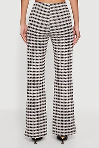 Womens Plaid Tweed High Waisted Flare Dress Pants, Multi, Size L