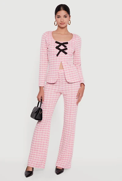 Plaid Tweed High Waisted Flare Dress Pants