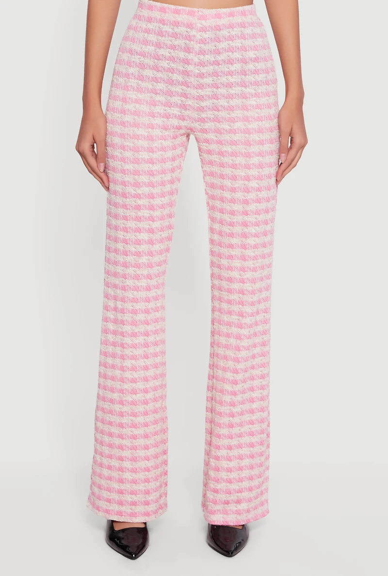 Plaid Tweed High Waisted Flare Dress Pants