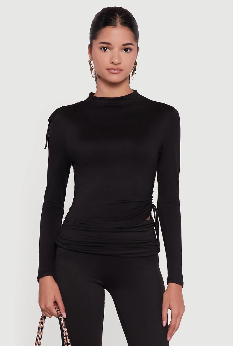 Womens Soft Knit Asymmetrical Drawstring Side Top, S