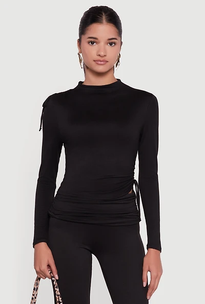 Womens Soft Knit Asymmetrical Drawstring Side Top, S