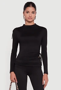 Womens Soft Knit Asymmetrical Drawstring Side Top, S