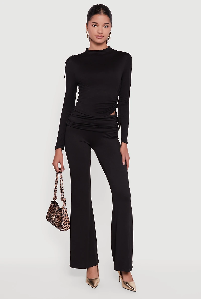 Womens Soft Knit Asymmetrical Drawstring Side Top, S