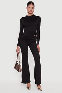 Womens Soft Knit Asymmetrical Drawstring Side Top, S