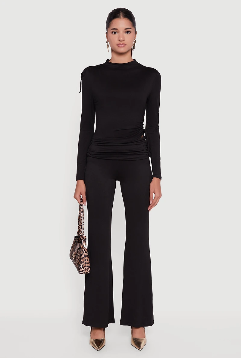 Womens Soft Knit Asymmetrical Drawstring Side Top, S