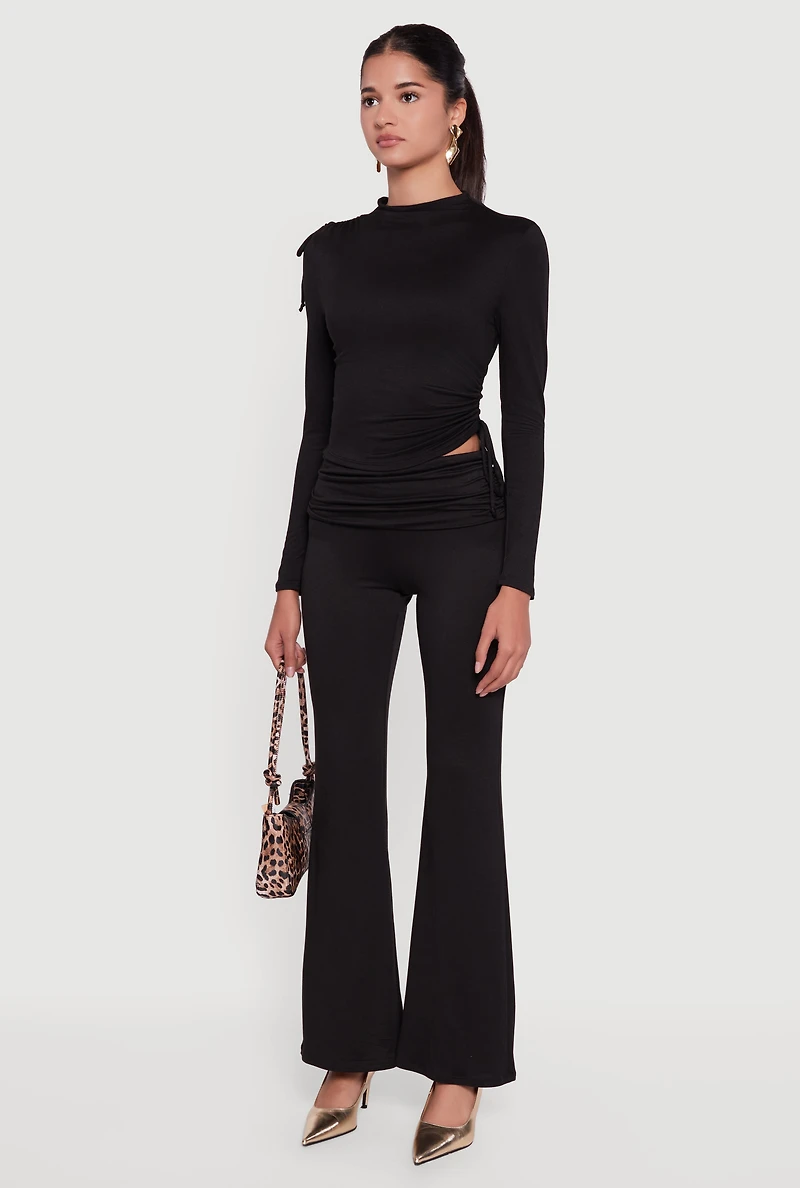 Womens Soft Knit Asymmetrical Drawstring Side Top, S