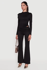 Womens Soft Knit Asymmetrical Drawstring Side Top, S