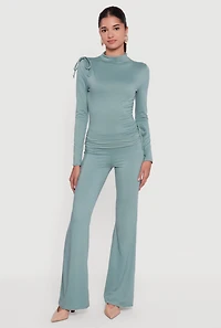 Womens Soft Knit Asymmetrical Drawstring Side Top, Green, Size M