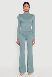 Womens Soft Knit Asymmetrical Drawstring Side Top, Green, Size M