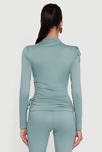 Womens Soft Knit Asymmetrical Drawstring Side Top, Green, Size M