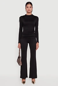 Soft Knit Ruched Fold Over Flare Pants