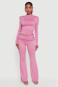 Soft Knit Ruched Fold Over Flare Pants