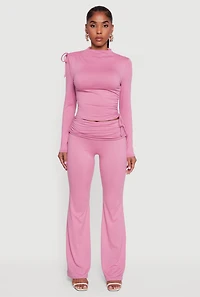 Soft Knit Ruched Fold Over Flare Pants