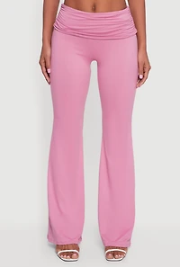 Soft Knit Ruched Fold Over Flare Pants