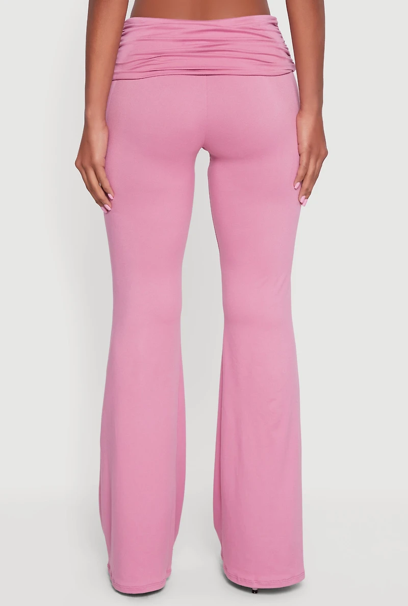 Soft Knit Ruched Fold Over Flare Pants