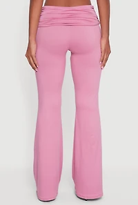 Soft Knit Ruched Fold Over Flare Pants