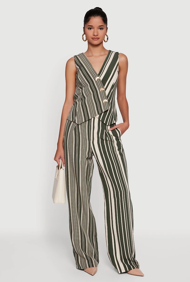 Striped Button Front Wrap Blazer Vest