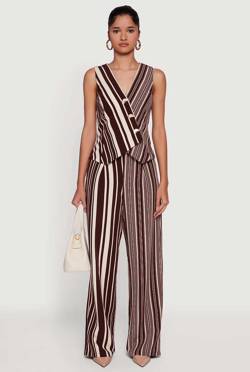Womens Striped High Waisted Wide Leg Pants,