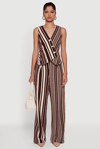 Womens Striped High Waisted Wide Leg Pants,