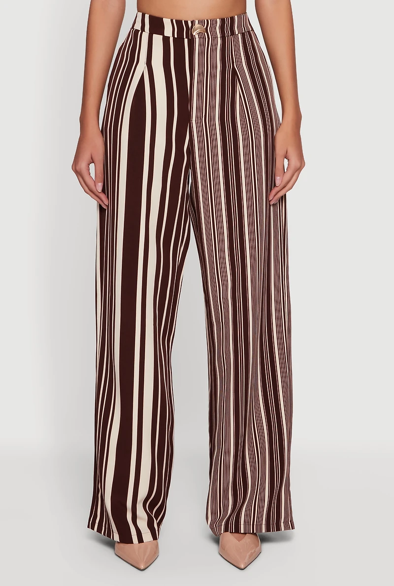 Womens Striped High Waisted Wide Leg Pants,