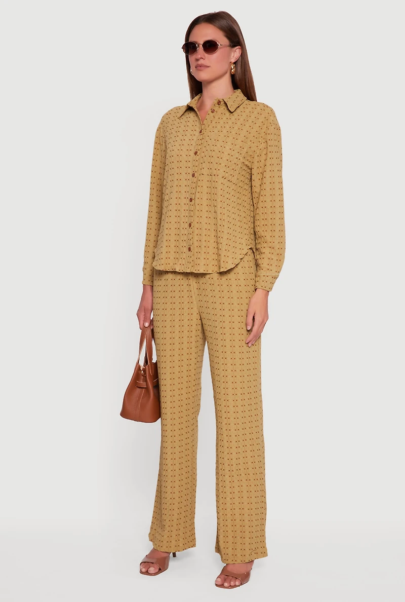 Textured Knit Decorative Stitch Button Front Shirt